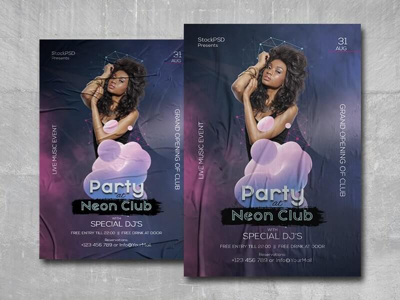 Club Neon Party Free PSD Flyer Template - Free PSD templates